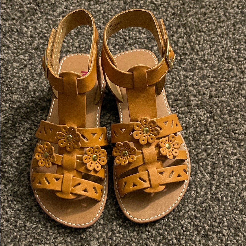 Kids Tan Sandals with Floral Design. Brand new, no tags